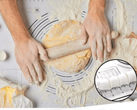 Wielkoformatowa, silikonowa podkładka do wałkowania ciasta ze skalą.